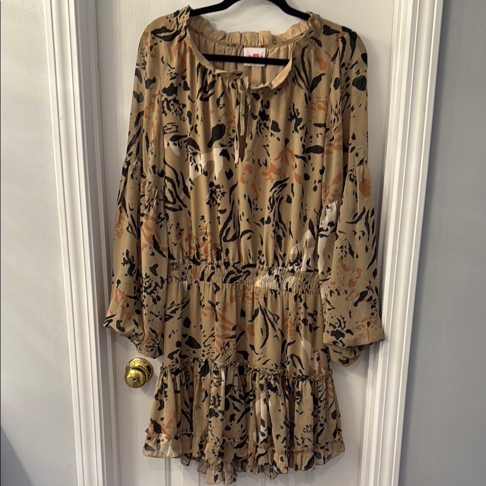 Bunny Love Floral Print Dress - Tan and Black